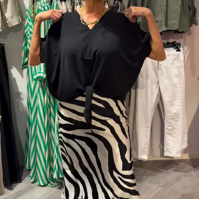 ZADIYA™ | Front-Tie Top & Midi Skirt Set